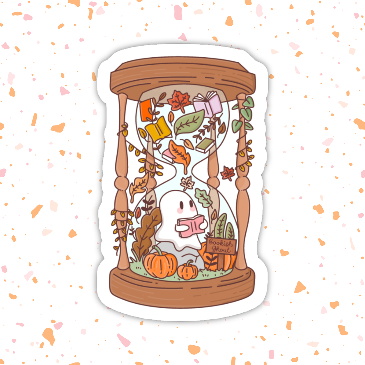 Autumn Hourglass Sticker – Bookish Ghost, Glossy Vinyl