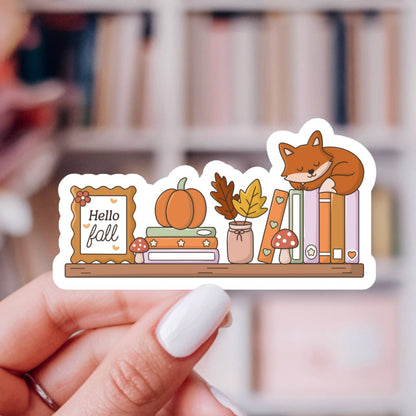 Hello Fall Fox Bookshelf Sticker – Bookish, Glossy Vinyl