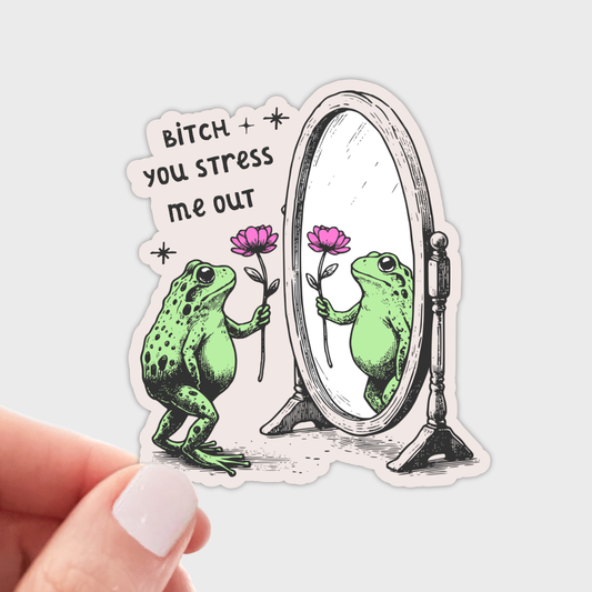 Bitch You Stress Me Out Sticker - frog, anxiety, funny, cute