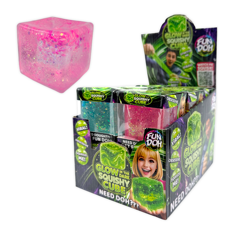 Fun Doh Glow in the Dark Squishy Sparkle Cube - 12/Display