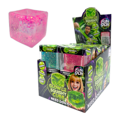 Fun Doh Glow in the Dark Squishy Sparkle Cube - 12/Display