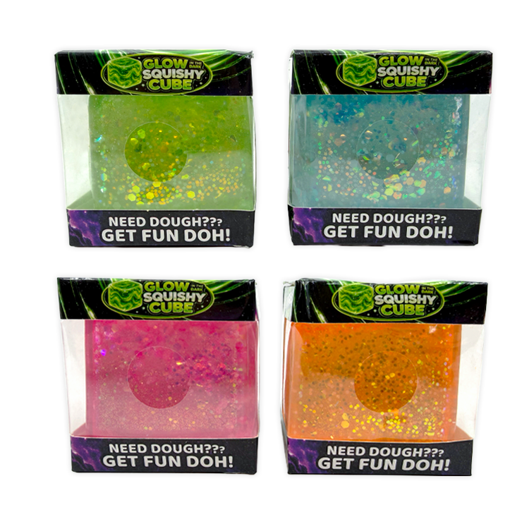 Fun Doh Glow in the Dark Squishy Sparkle Cube - 12/Display