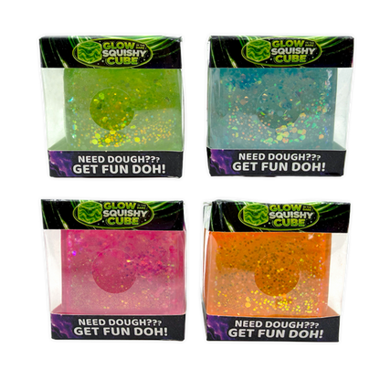 Fun Doh Glow in the Dark Squishy Sparkle Cube - 12/Display