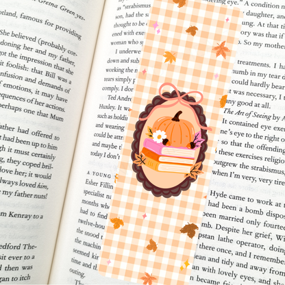 Falling Leaves Gingham Bookmark | Cozy Fall Reading