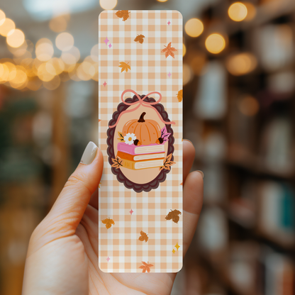 Falling Leaves Gingham Bookmark | Cozy Fall Reading