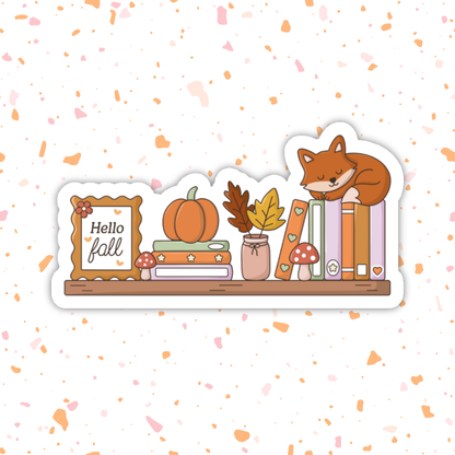 Hello Fall Fox Bookshelf Sticker – Bookish, Glossy Vinyl