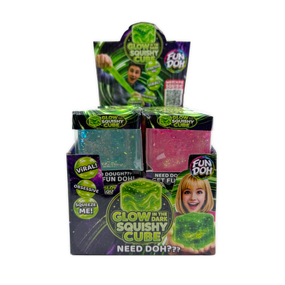 Fun Doh Glow in the Dark Squishy Sparkle Cube - 12/Display