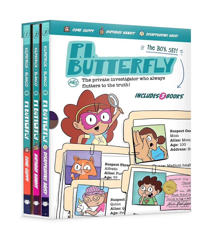 P.I. Butterfly Box Set (Gone Guppy, Birthday Bandit, Disappearing Daisy) for Curious Kids Ages 6–11, Interactive Kids Mystery Early Graphic Novel Gift Box Set cover image
