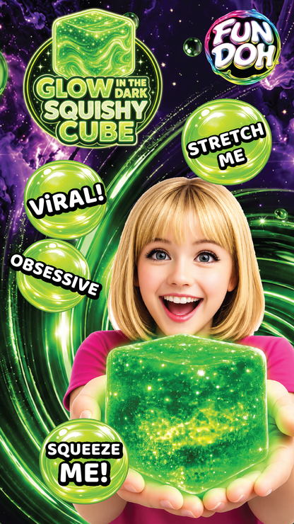 Fun Doh Glow in the Dark Squishy Sparkle Cube - 12/Display