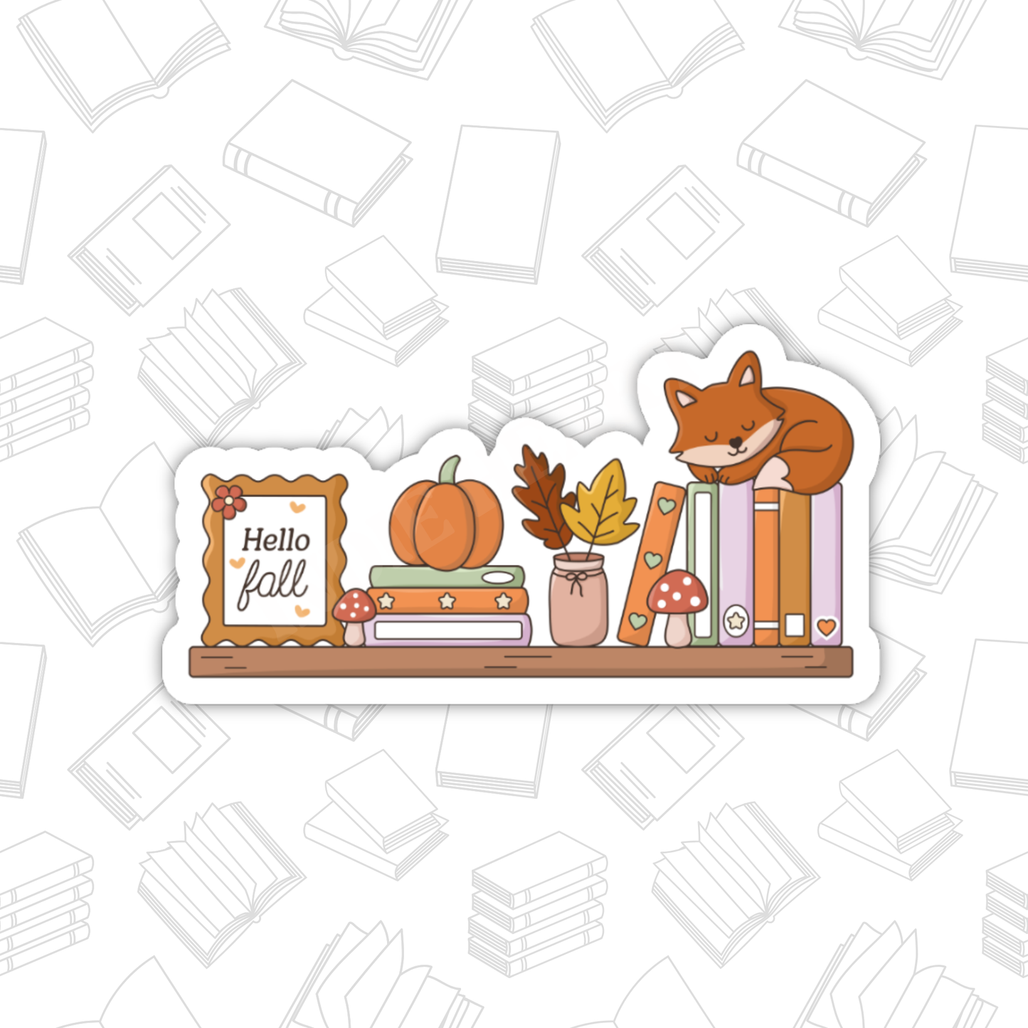 Hello Fall Fox Bookshelf Sticker – Bookish, Glossy Vinyl