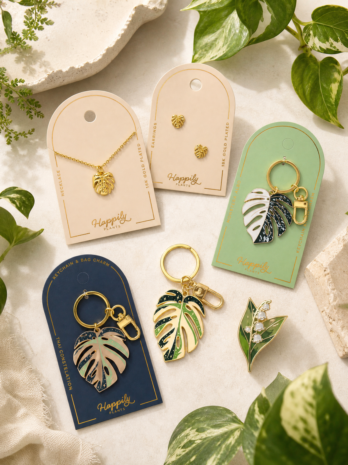 Monstera Thai Constellation Keychain Charm, Plant Lover Gift